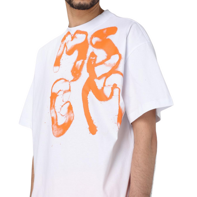 Msgm T-Shirt Brushed Logo White-Orange
