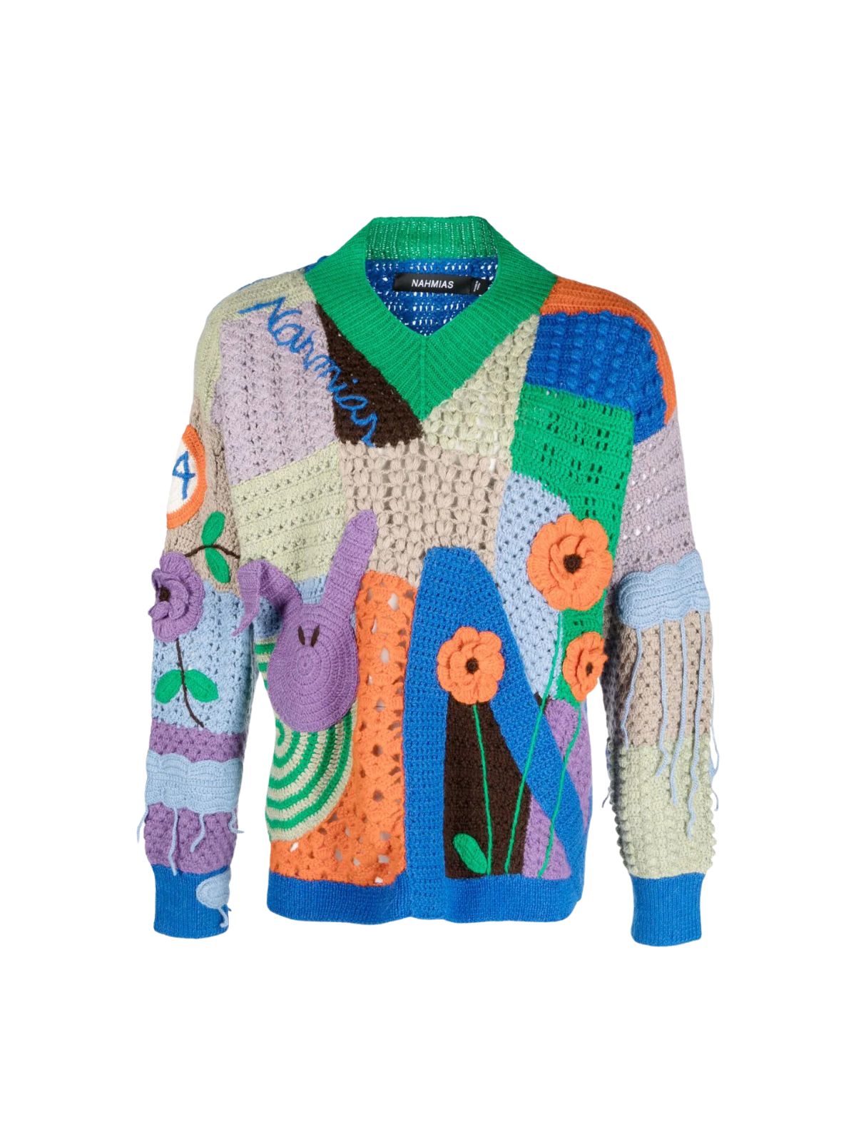 Nahmias Sweater Crochet V-Neck California Poetry Rainbow