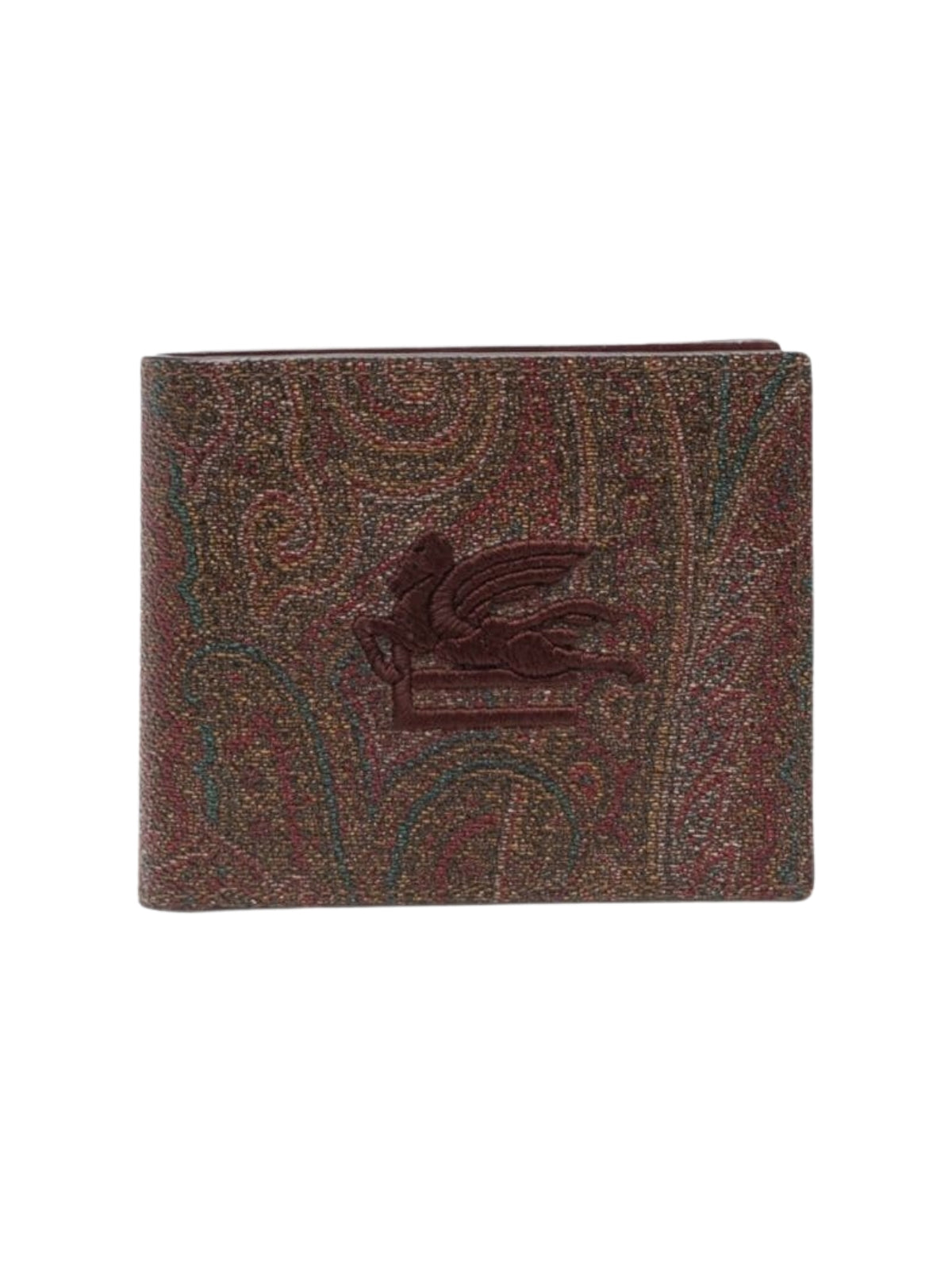 Etro Wallet Arnica And Leather Paisley Embroidered Logo Brown