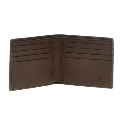 Etro Wallet Arnica And Leather Paisley Embroidered Logo Brown