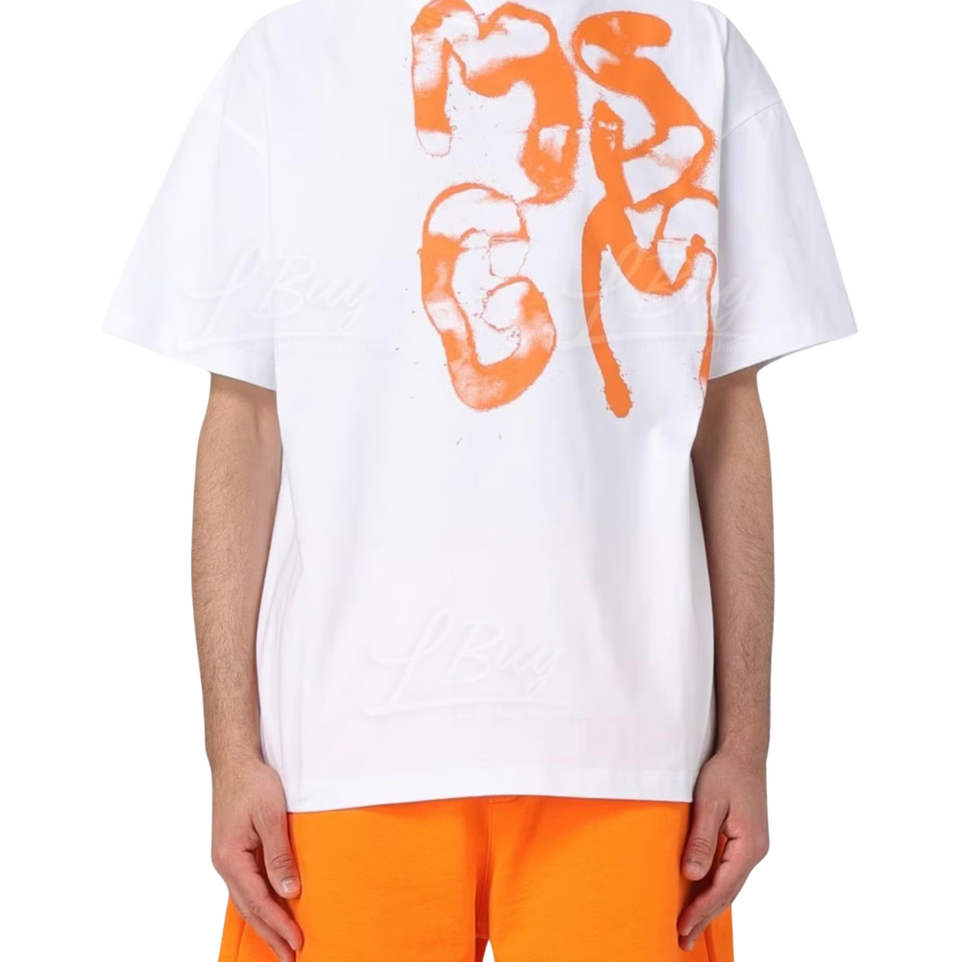 Msgm T-Shirt Brushed Logo White-Orange