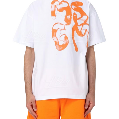 Msgm T-Shirt Brushed Logo White-Orange