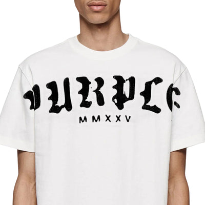 Purple T-Shirt Old English Logo White
