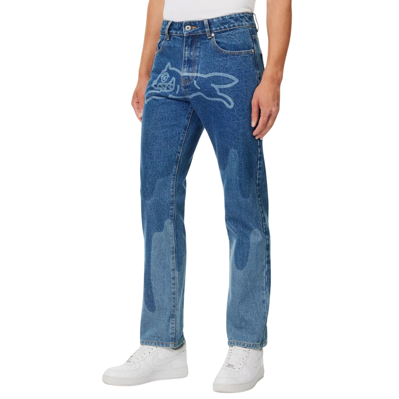 Ice-Cream Jeans Running Dog Lazer Drip Mid Wash Blue