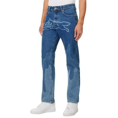 Ice-Cream Jeans Running Dog Lazer Drip Mid Wash Blue