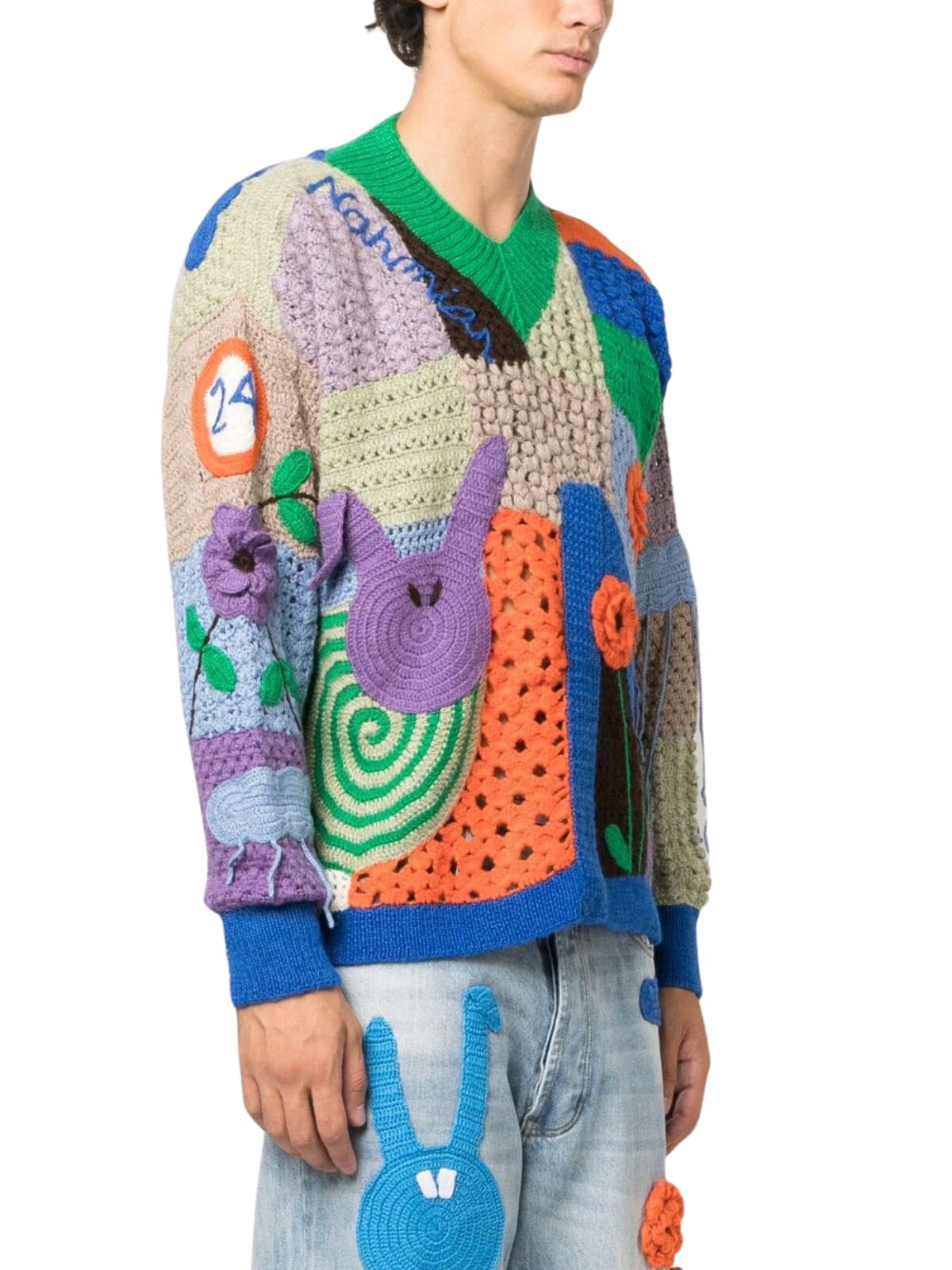 Nahmias Sweater Crochet V-Neck California Poetry Rainbow