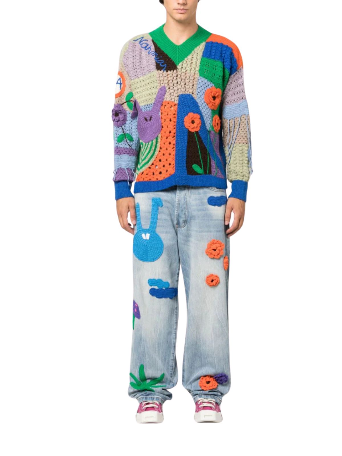 Nahmias Sweater Crochet V-Neck California Poetry Rainbow